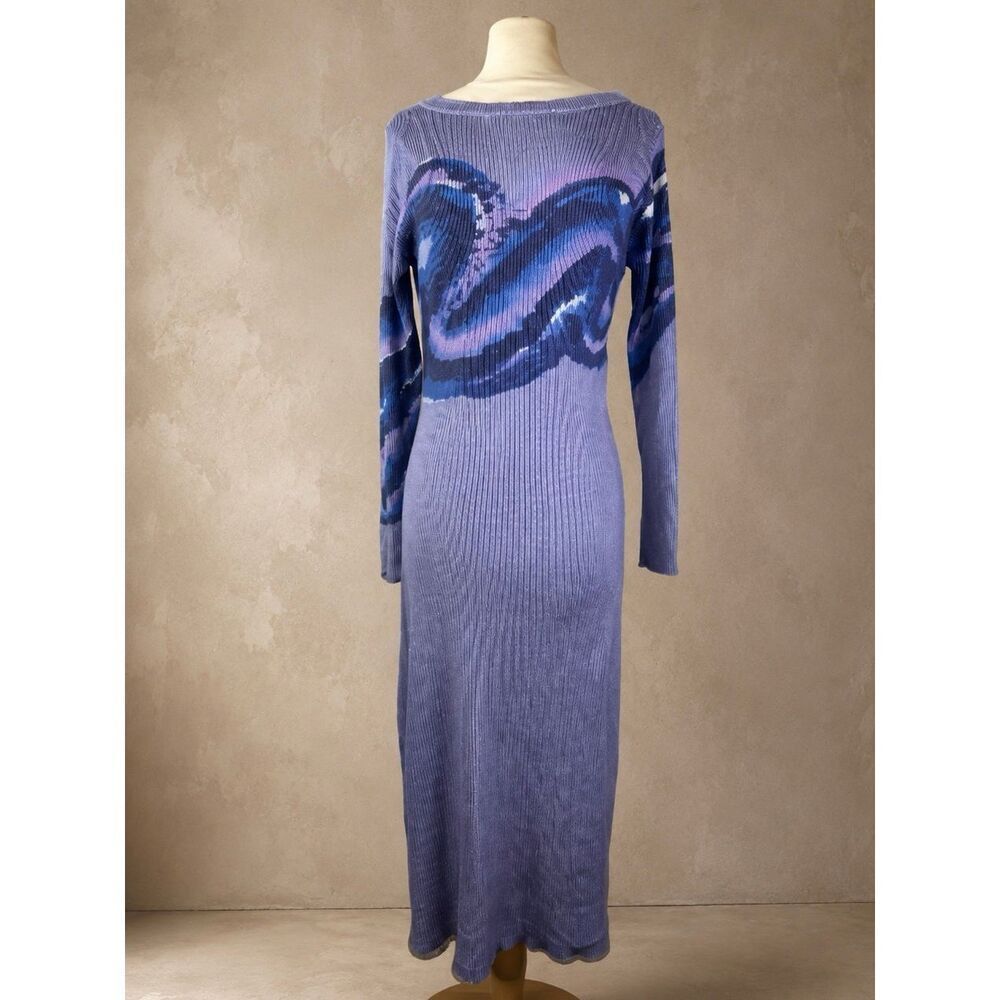 Prabal Gurung Sz L Tie Dye Purple & Blue Crewneck Sweater Dress